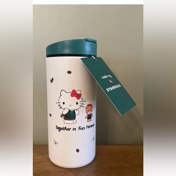 Starbucks Cream and Green Hello Kitty Tumbler